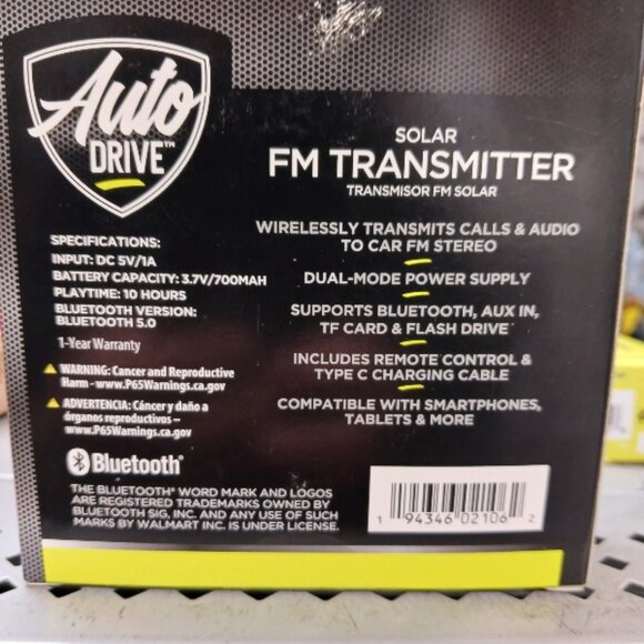 Autodrive Solar Powered BT FM Transmitter with Remote - Picture 2 of 4